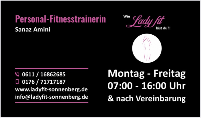 Öffnungszeiten personal Fitnesstrainerin ladyfitsnnenberg